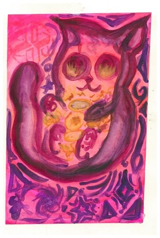 Cat Playing with the Universe (watercolor)
